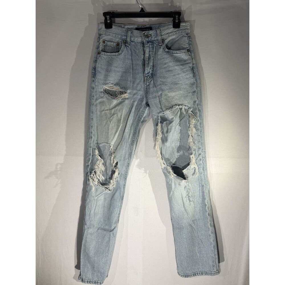 Aeropostale High Rise Mom Jeans Womens Sz. 2 Light Wash Extreme Ripped